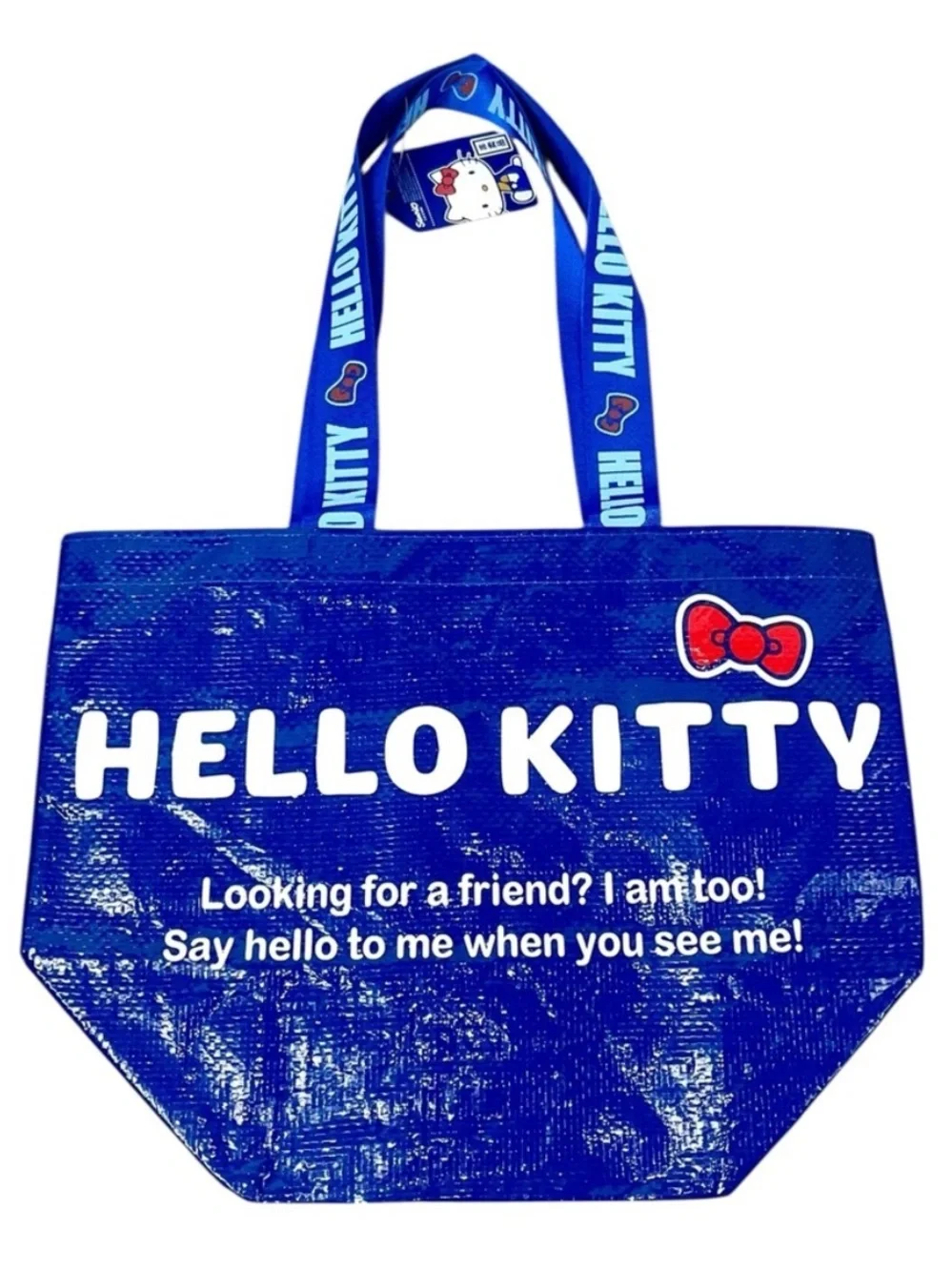 Sanrio Hello Kitty Blue Reusable, Collectible Vinyl Tote w/w/Red Bow. NWT